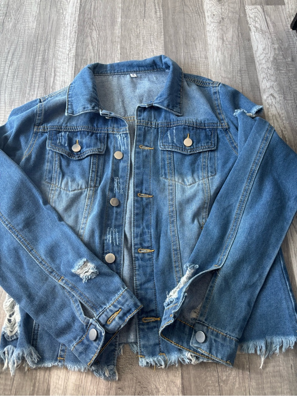 Classic Blue Distressed Denim Jacket - Women
